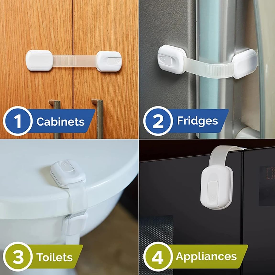 6 Pack Multi-Use Baby Locks, Safety Cabinet Child Proofing, Quick and Easy 3M Adhesive for Cabinets, Drawers, Fridges Toilet Seats and More (White)