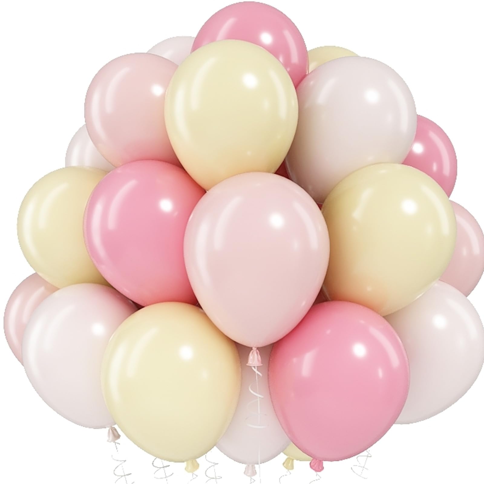 Pink and Yellow Balloons, 12 Inch Pastel Baby Light Pink Yellow Sand White Cream Beige Latex Helium Balloon for Baby Shower Bridal Shower Anniversary Wedding Bee Bear Themed Birthday Party Decorations