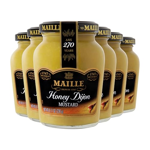 Maille Mustard Honey Dijon for Vinaigrettes, Glazed Vegetables, and Chicken Recipes Gourmet Dijon mustard imported from France, made with real Honey, 8.11 Ounce (Pack of 6)