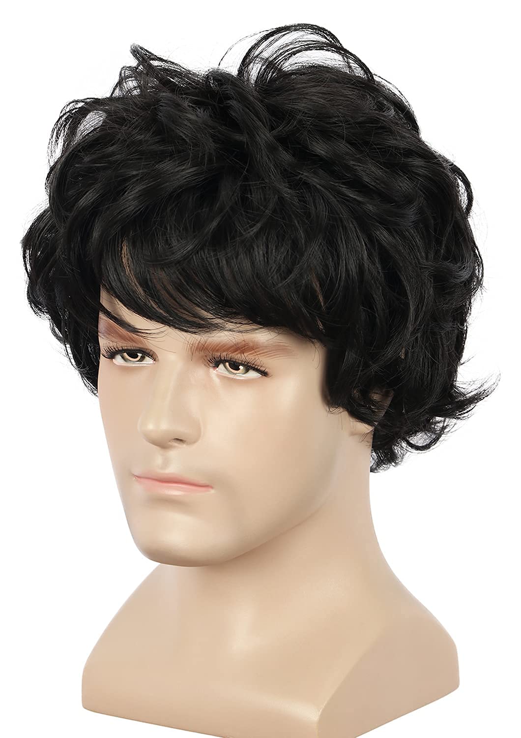 Yuehong Men Short Curly Black Wig Cosplay Party Film Hair Heat Resistant Synthetic Fibers Fluffy Durable Breathable Wig - Image 2