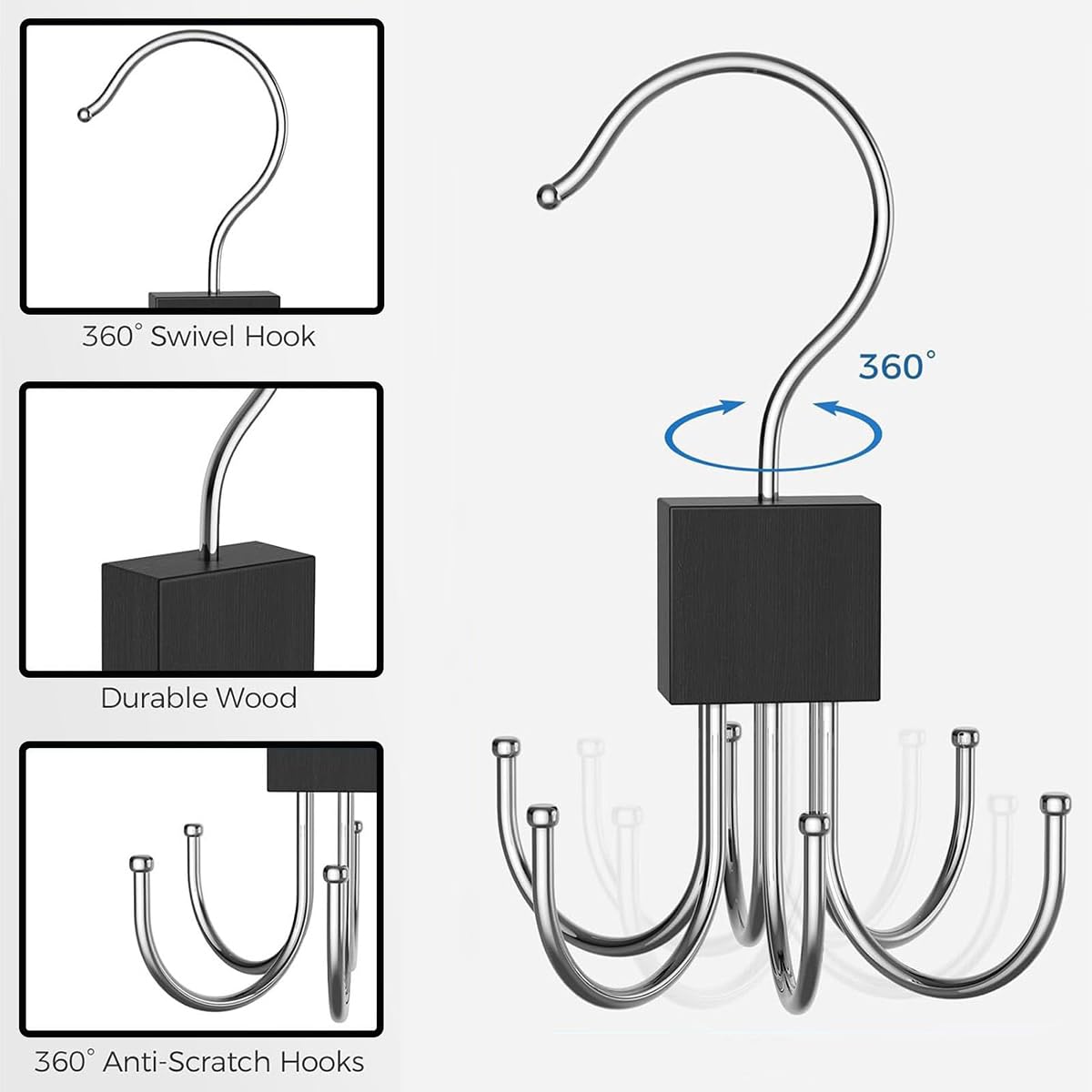 2 PCS Porte Ceinture 360° Avec 6 Crochets - Cintre Antidérapant Multifonctionnel Pour Ceintures, Cravates, Écharpes - Métal Robuste