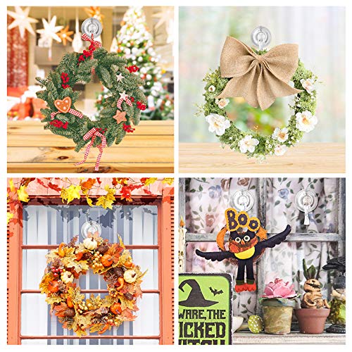 VIS'V Suction Cup Hooks, Small Clear Reusable Heavy Duty Vacuum Suction Cup Hooks with Cleaning Cloth Strong Window Glass Kitchen Bathroom Hooks for Towel Robe Utensils Christmas Wreath - 4 Packs