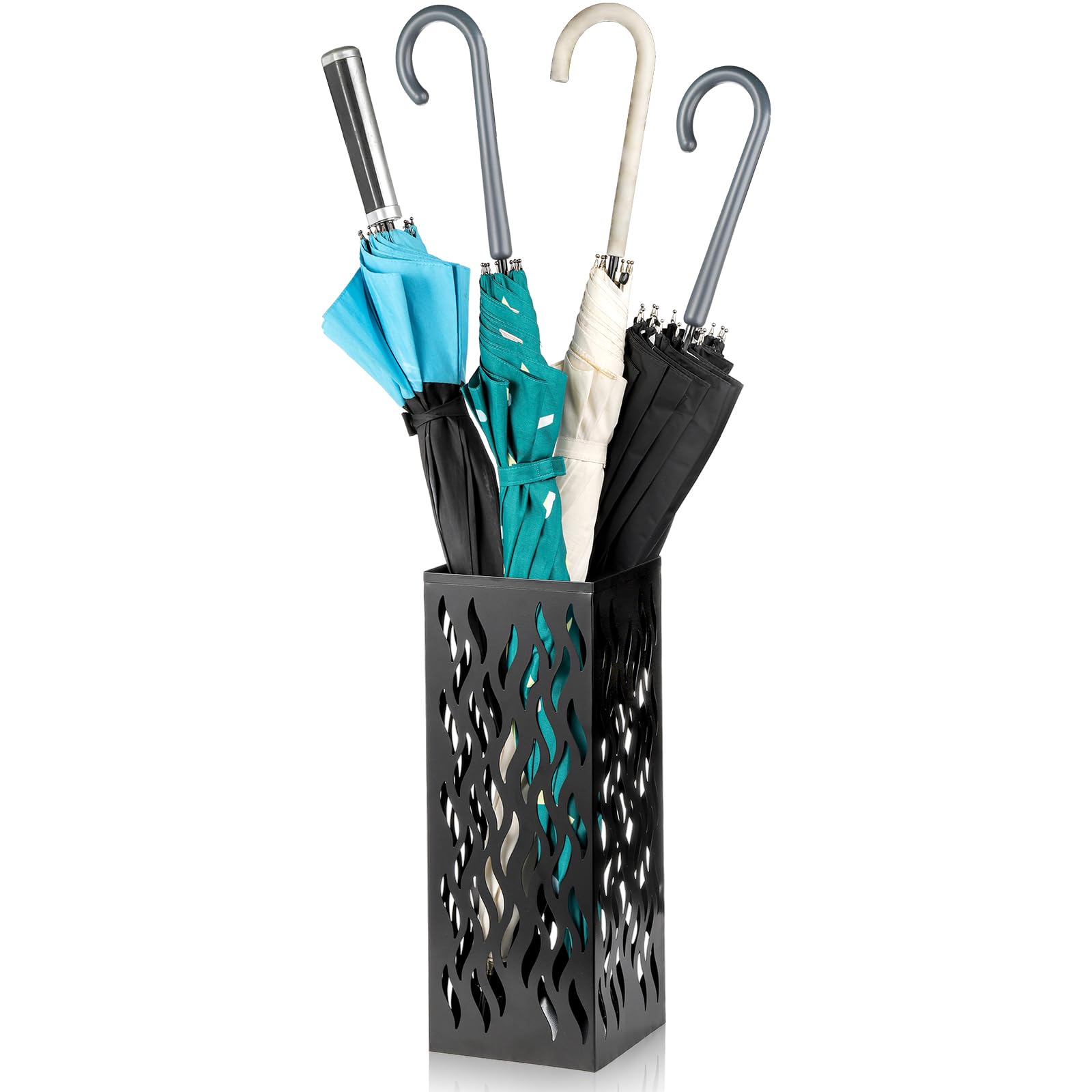 Noamus Metal Umbrella Holder, Heavy Square Canes Walking Sticks Stand Rack, Freestanding Rain Collection Umbrella Organizer, Black Umbrella Storage Bin for Entryway, Home, Office, 6.1