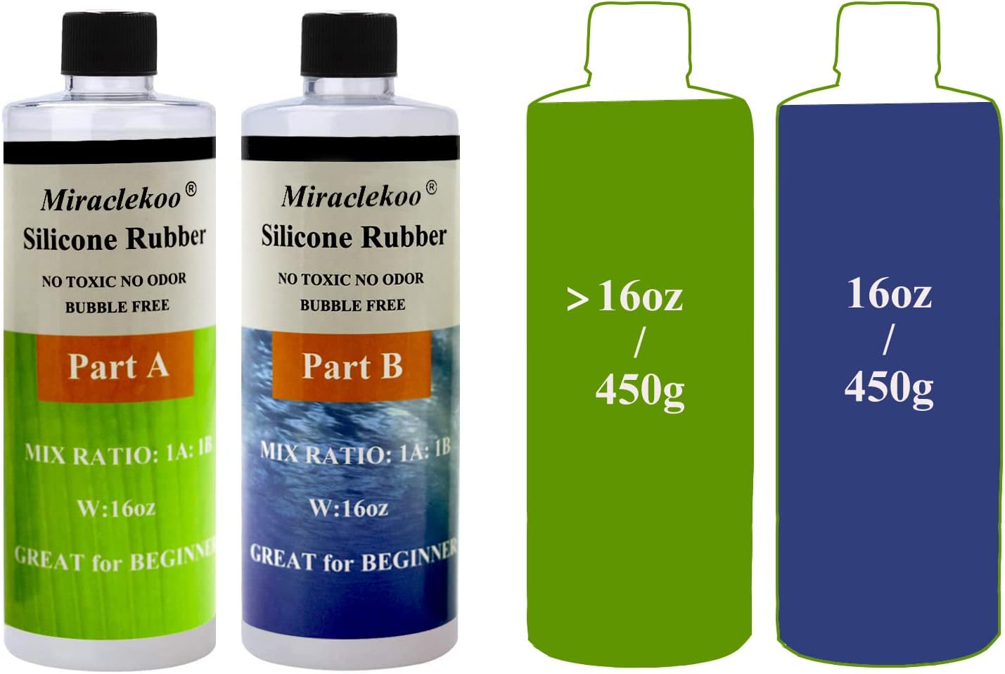 Silicone Mold Making Kit 15A Liquid Silicone Rubber Platinum, Flexible, Translucent, 32 oz