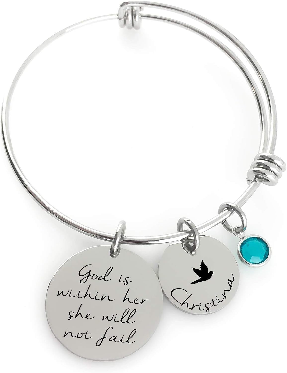 Valentines Day Gift - Adjustable Bangle - God is within her she will not fail- Personalized Bracelet