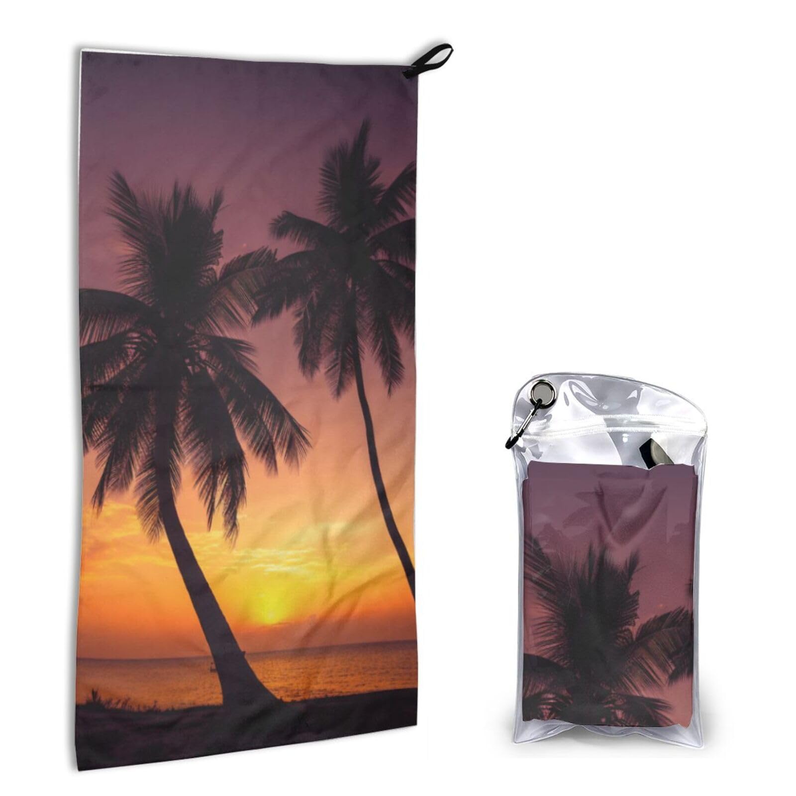 BWWHCCTI Quick Dry Hand Towel With Bag - Palm Tree Sunset Printed Super Absorbent Face Cloth Microfiber Travel Sports Towels 40x80cm