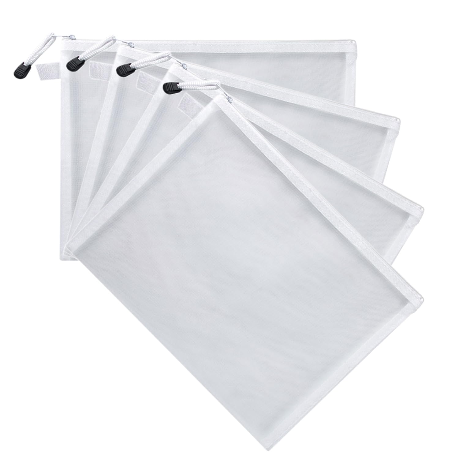 HEXONIQ Mesh Zipper Pouch, Zipper File Bags with Grid, A5 Sizes, Zip Document Holder for School, Office Supplies, Travel (A5, White, Pack of 4)