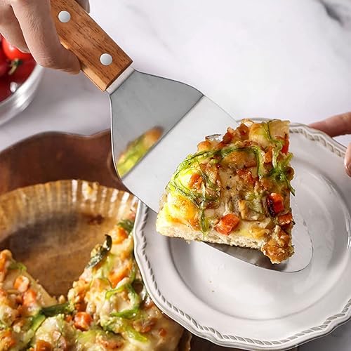 Miniatura 9 de Pala de pizza con mango de madera, pala de metal para pizza, pala para tarta, pala para tartas, servidor de parrilla, espátulas para hornear,
