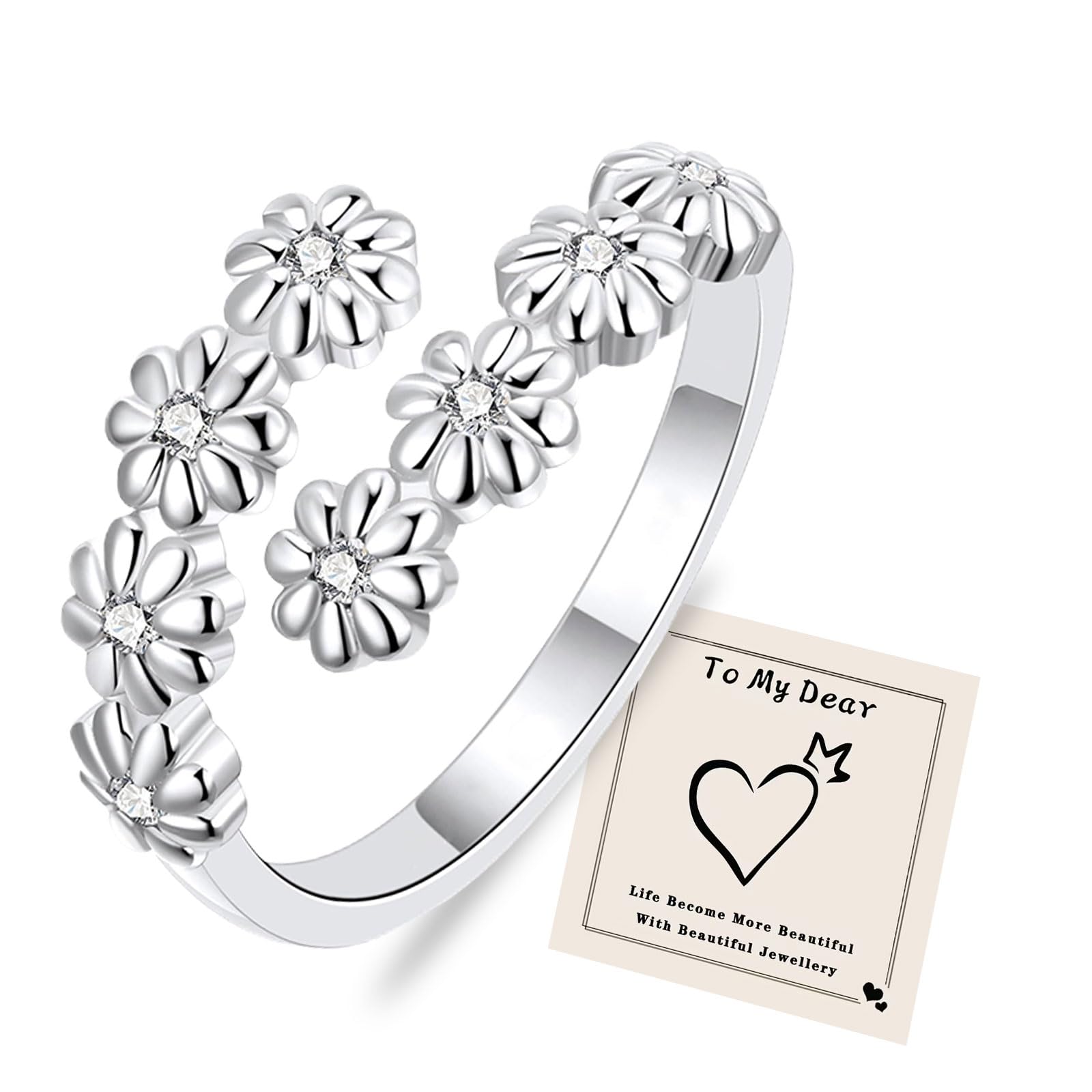 HEEYA Ringe Silber für Damen Gänseblümchen Offen Verstellbarer Ring Blumenring Zierlicher Stapeln Daumenring mit Cubic Zirkonia Daumen Fingerring für Mädchen Frauen Schmuck Geschenk