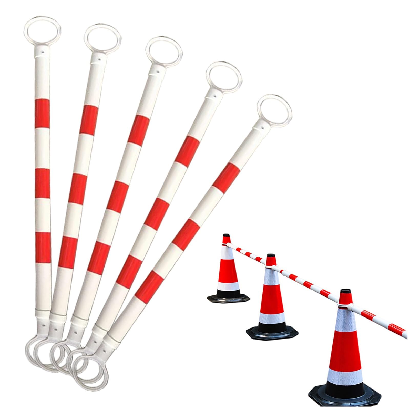 Telescopic Demarcation Pole Extendable on one End Length 1.2-2.2M, Flexible Plastic Traffic Cone Bar with Reflective Film, Safety Barrier Pole for Parking Lots and Road Construction(Retractable-5 pcs)