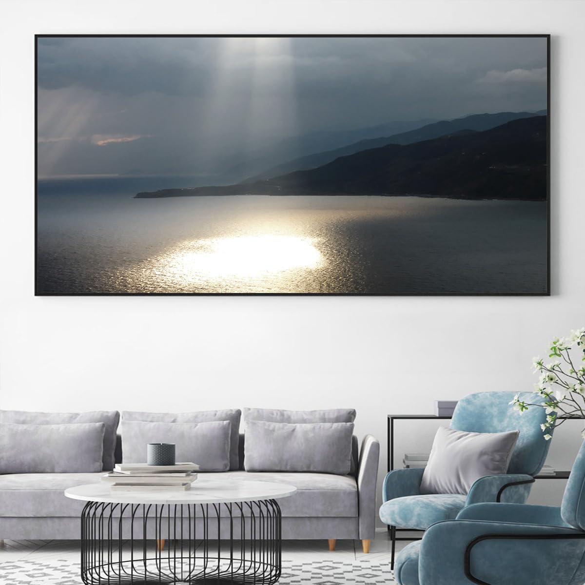 JKEVCBIAX Stunning Island Scenery Canvas Wall Art -Stunning Ocean Waves and Mountains, Modern Marine Decor(70x140cm/No frame)
