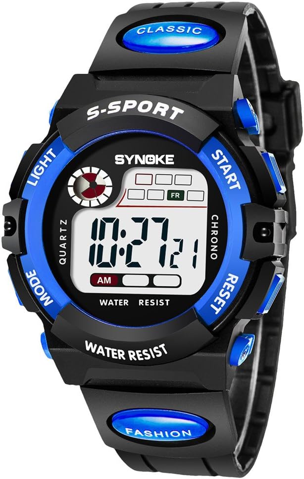 Kids Sport Outdoor Digital Multifunction Watches Alarm Back Light Stopwatch Waterproof Kids Watches (Blue)