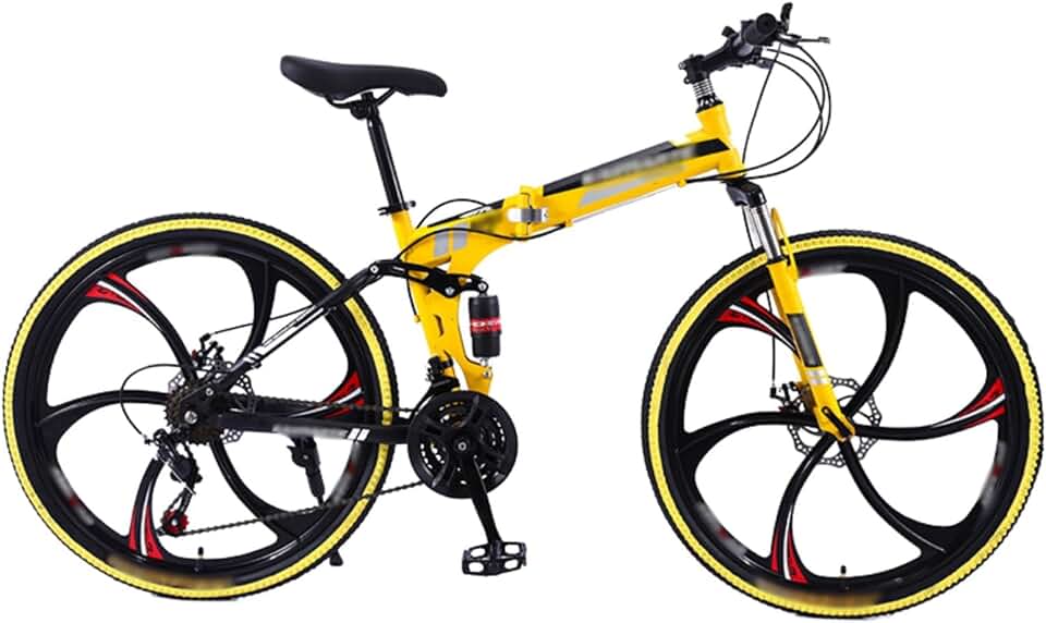 VTT Pliant 24 Ou 26 Pouces, 21 Vitesses, Cadre en Acier À Haute Teneur en Carbone, Roues À Six Lames, avec Double Suspension, Vélo Pliable pour Hommes Et Femmes