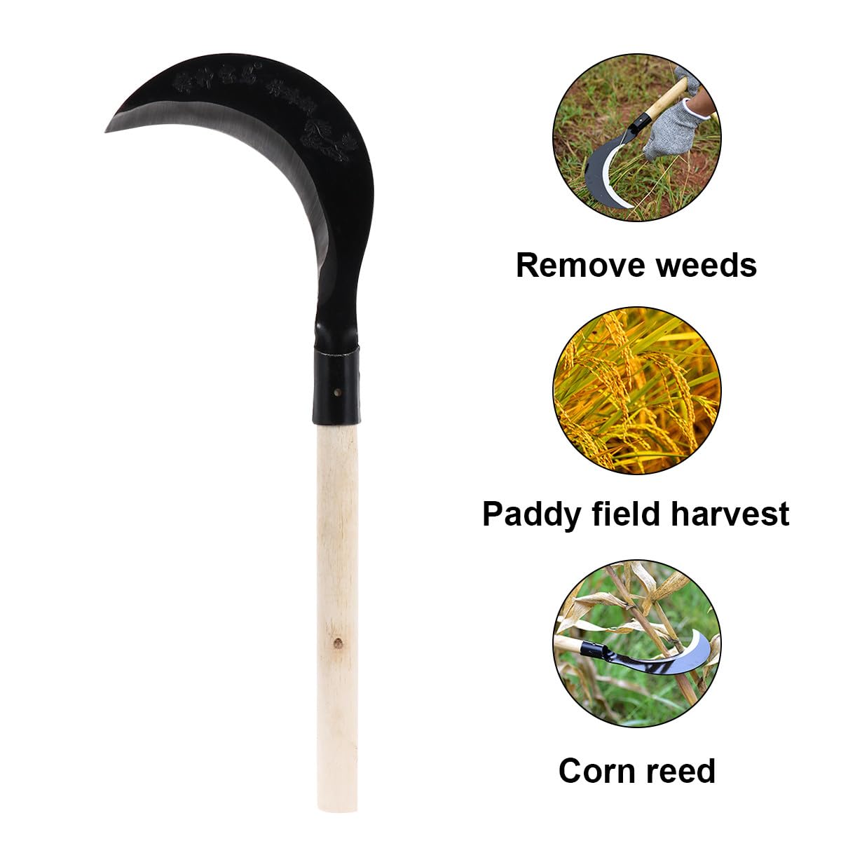 COLLBATH Guadaña de Mano Herramienta Duradera Mango Largo de Acero al Manganeso Varios estilos para Desmalezar y Cortar Hierba para Jardinería Jardín
