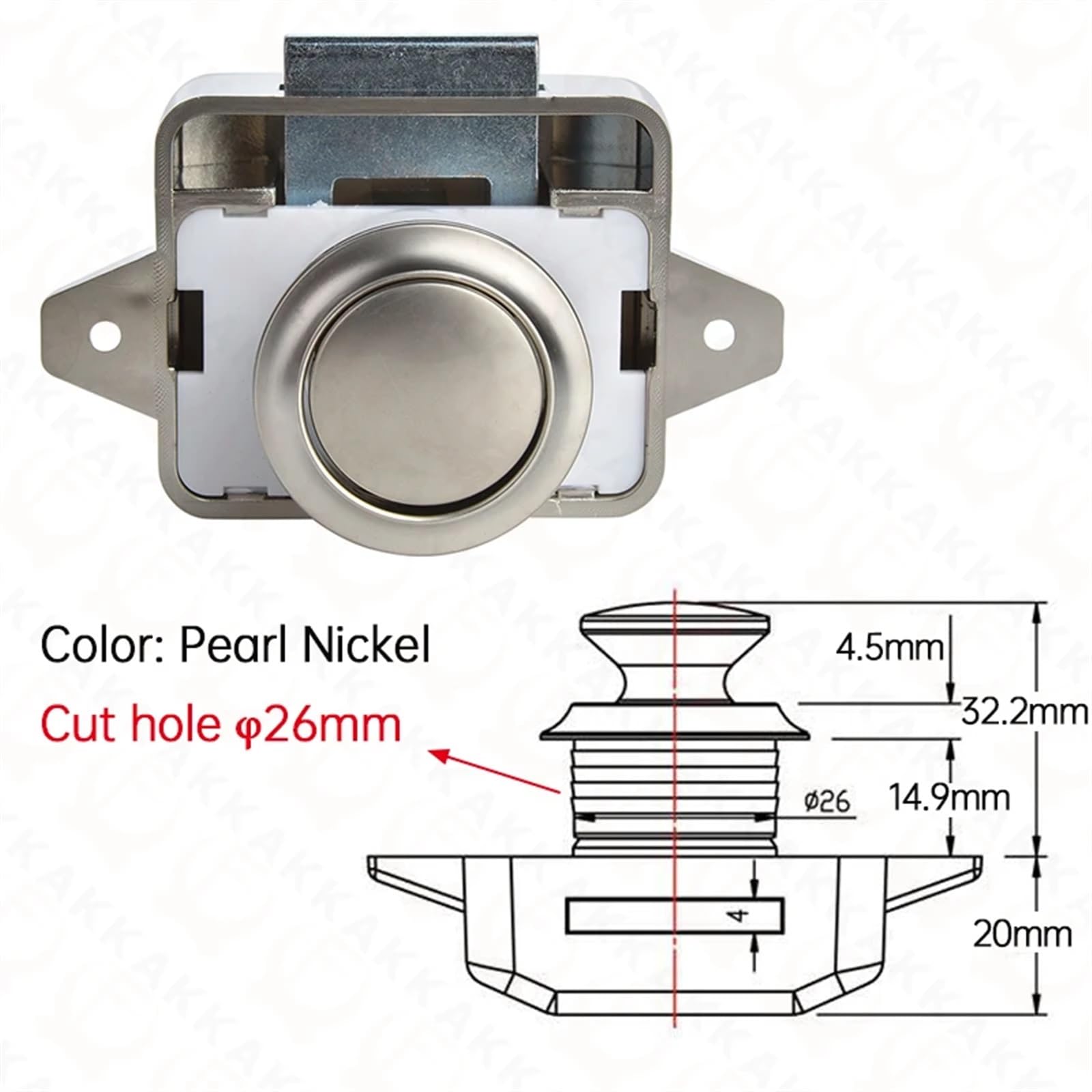 Camper Car Push Lock 20 mm RV Caravan Boat Motor Cabinet Home Cabinet Przycisk zamykający zamki do mebli sprzętowych 10 sztuk (Big Pearl Nikel)