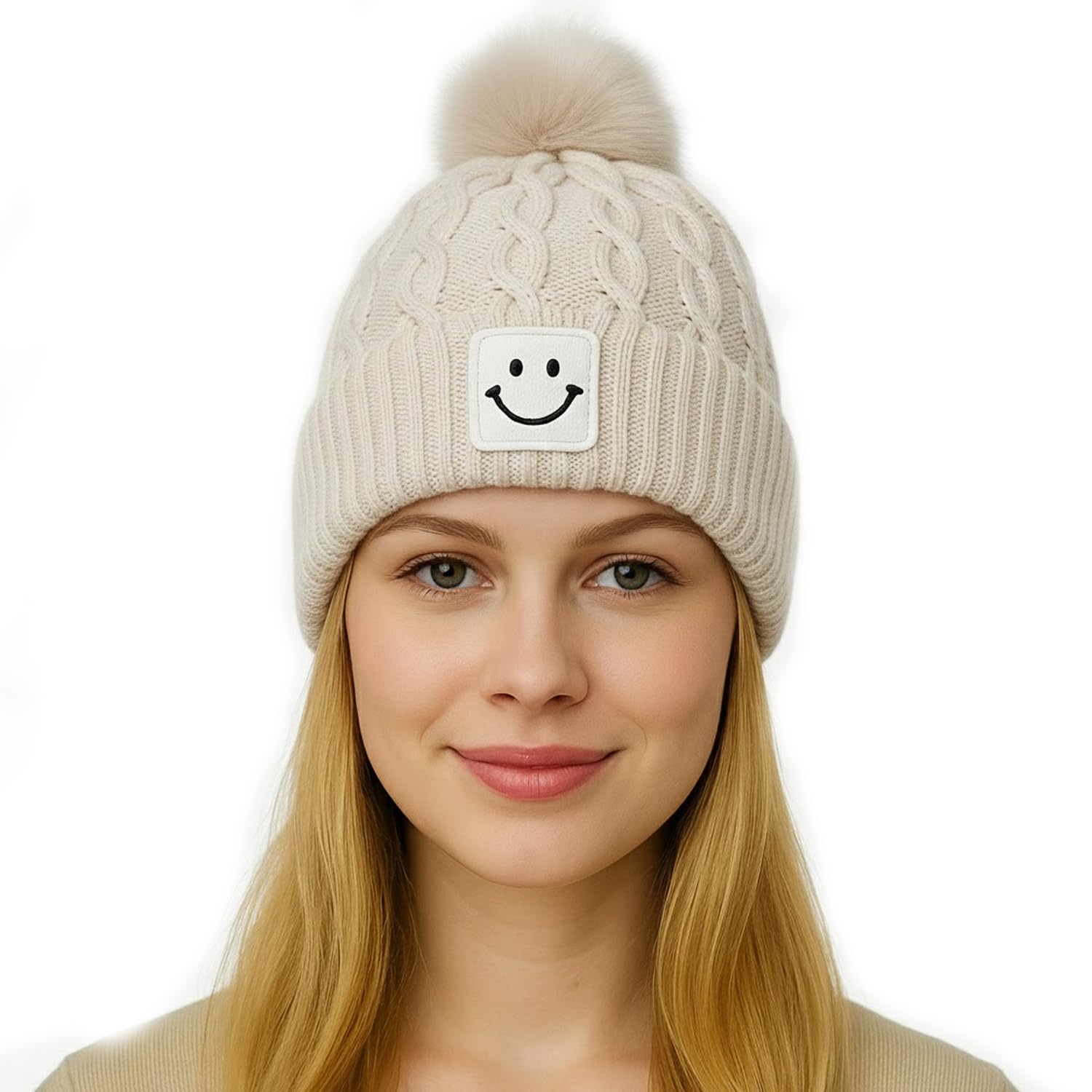 FF Premium Thermal Winter Beanie Cap for Women Warm Woollen Fleece Lined Winter Cap Soft Knitted Thermal Hat for Cold Weather Outdoor Use - Free Size