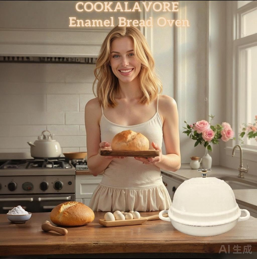 Dutch Oven zum Brotbacken, Emaille-Brotofen für Sauerteig, 26,7 cm Brotofen mit Deckel, Brotformen für hausgemachtes Brot, weiße dicke Emaille-Brotpfanne mit Silikon-Backmatte und Rezept, Geschenke