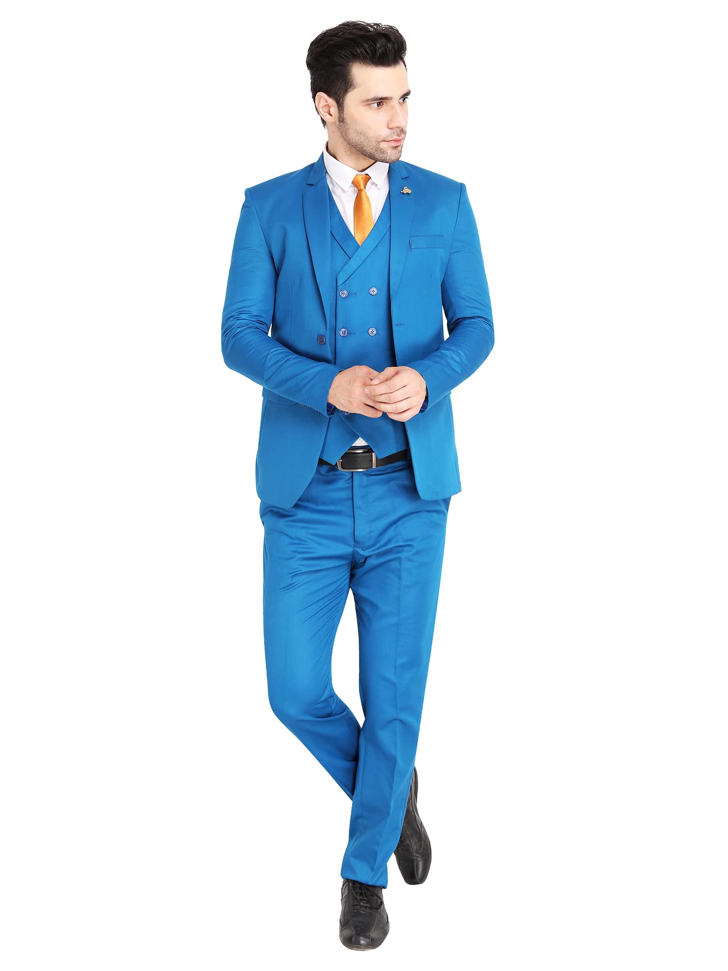 VYOM Enterprise Men's Slim Fit Tuxedo 3 Pieces Suit Set Notch Lapel Suit with Double Breasted Waistcoat Crocodile (36, Sapphire Blue)-picture-35