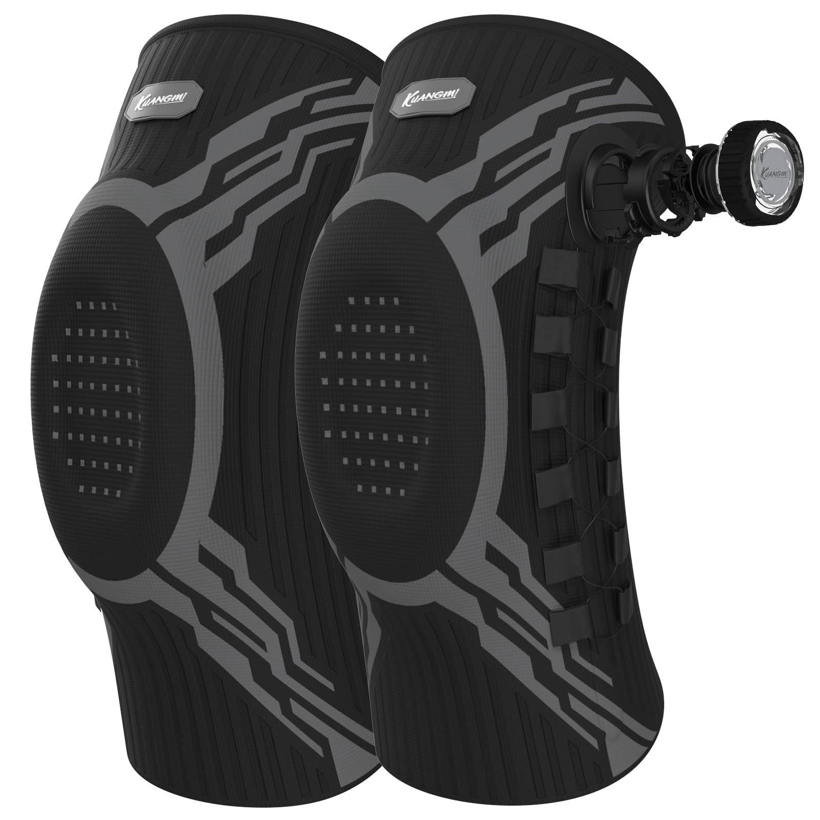 Kuangmi Knee Brace with Adjustable Compression Knob, Micro-Adjustable Support for Perfect Fit, Pain Relief from Arthritis, Meniscus Tear, 2 Pack, Long-B-M