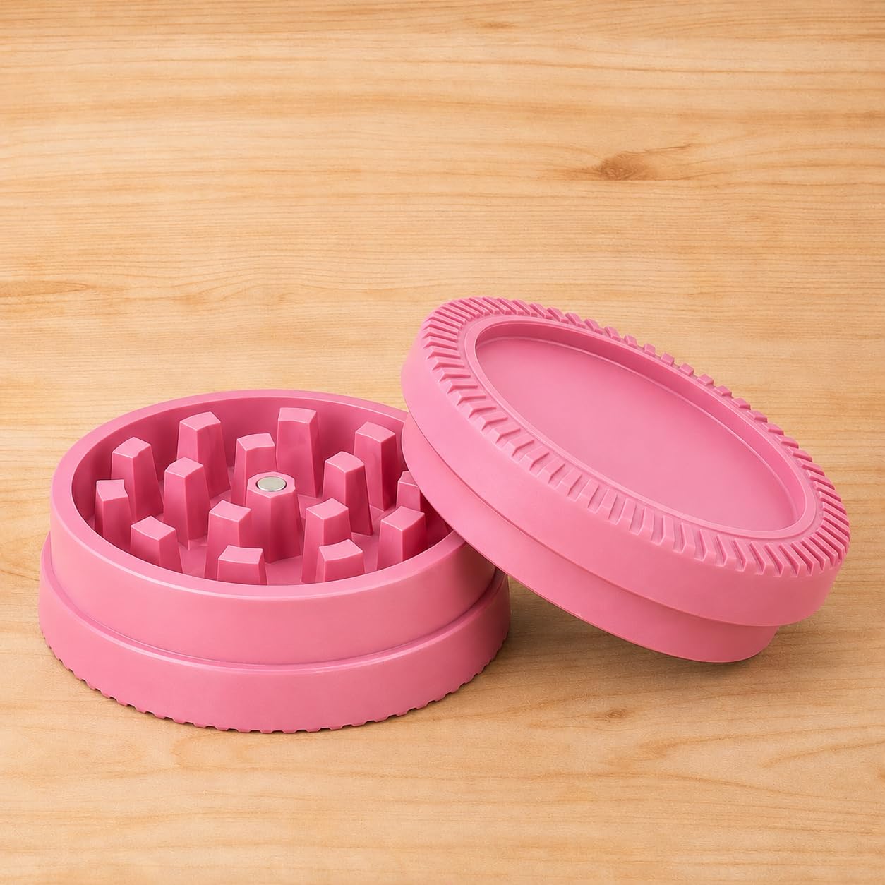 Grinder à Herbes Biodégradable – Broyeur Manuel en Plastique Biodégradable – Léger et Résistant – Dents Efficaces – Écologique, sans Métal – Idéal Herbes, Épices et Usage Quotidien (Rose)