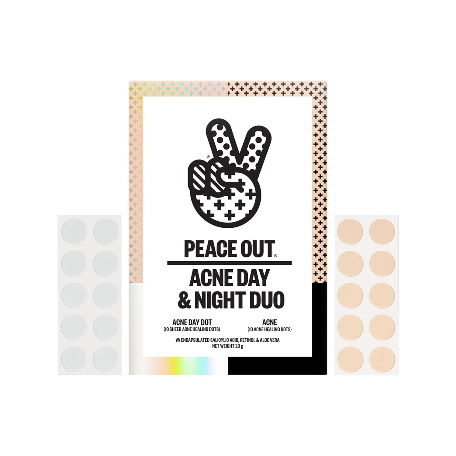 PEACE OUT Acne Day & Night Duo, Sheer Hydrocolloid Pimple Patches For Day Plus Overnight Acne Dots, Helps Clear Blemishes Quickly with Salicylic Acid, Retinol and Aloe Vera, 20 dots PEACE OUT Acne Day & Night Duo, Sheer Hydrocolloid Pimple Patches For Day Plus Overnight Acne Dots, Helps Clear Blemishes Quickly with Salicylic Acid, Retinol and Aloe Vera, 20 dots