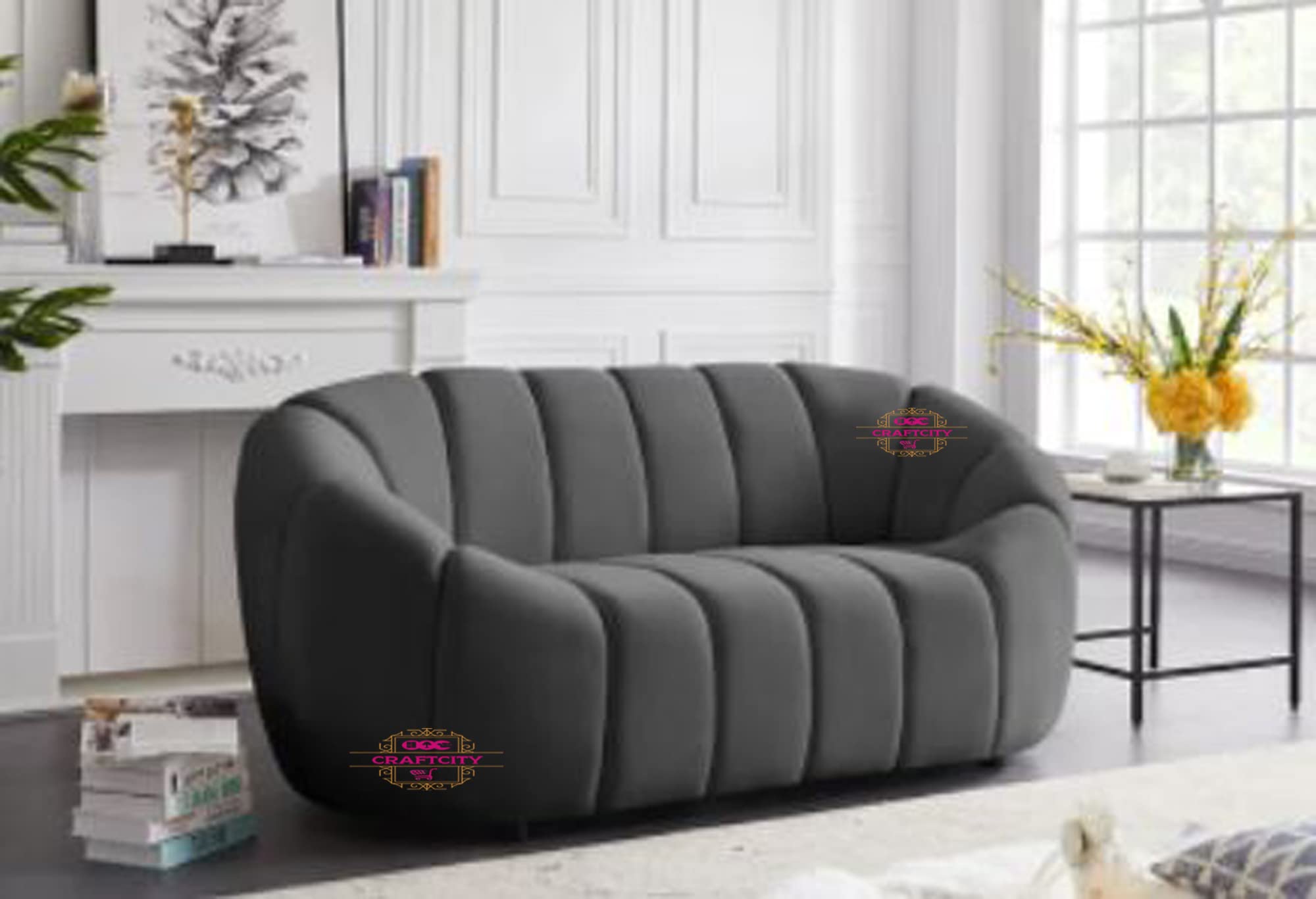 CRAFTCITY Sophisticated, Elegant, Durable & Comfortable LoveSeat Double Seater Sofa Set for Living Room and Office Two Seater (2 Seater) (Grey)-image-21