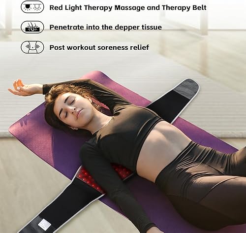 Miniatura 9 de SHINE WELL Cinturón masajeador de espalda para aliviar el dolor, cinturón de masaje de terapia de luz roja con 3 niveles de calor y vibración,