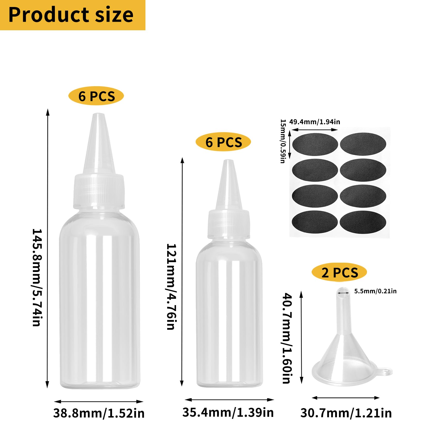 12 pcs 60ml/100ml Botellas de Compresión Pequeñas,Squeeze Bottles,Botella de Salsa,Dispensador de Botellas Exprimir de Plástico por Salsa Aceite de Oliva Ketchup + 2 Embudos/1 Adhesivo/1 Bolígrafo