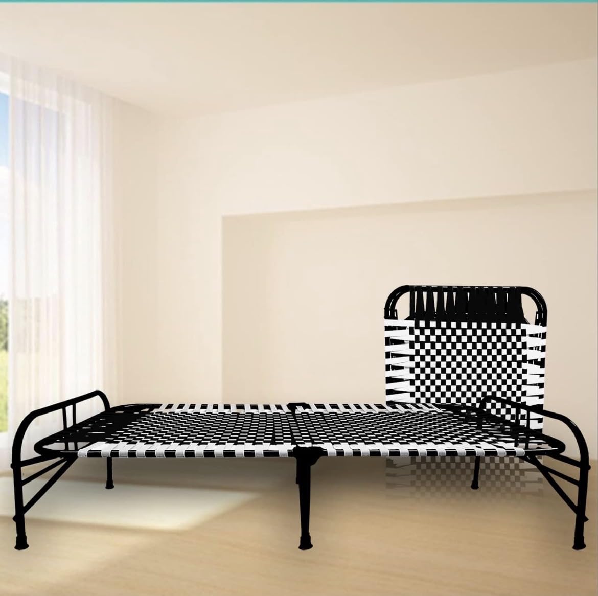 Portable Single Painted Bed | 72x36 Inches | 1 Year Warranty | Synthetic Stripe | Strong Iron Steel Metal Frame Pipe | Easily Storable (Classic, Black)-image-11