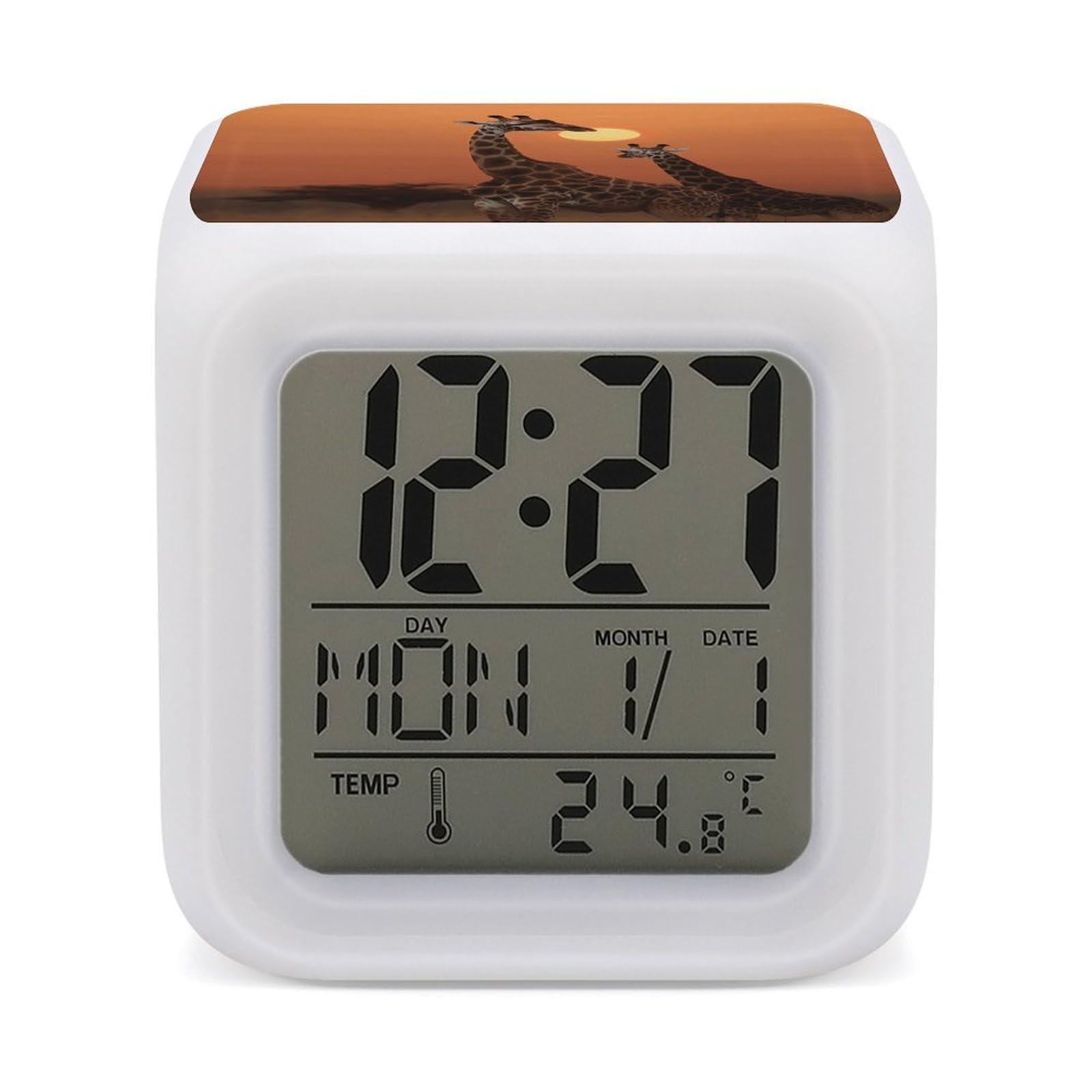 VstaDank Giraffe at Sunset Alarm Clocks with 7 Color Changing Night Light Exquisite Bedroom Digital Clocks with LED Temperature Display Desk Clock Ok to Wake Clocks for Heavy Sleeper