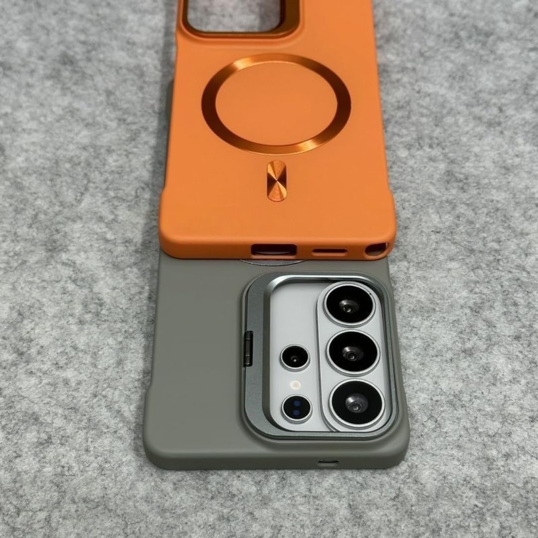 Etui ochronne na telefon Samsung Galaxy S26 Ultra Plus z matową ramką, bezramkowe, magnetyczne, składane, z podstawką (do Galaxy S26/pomarańczowe)