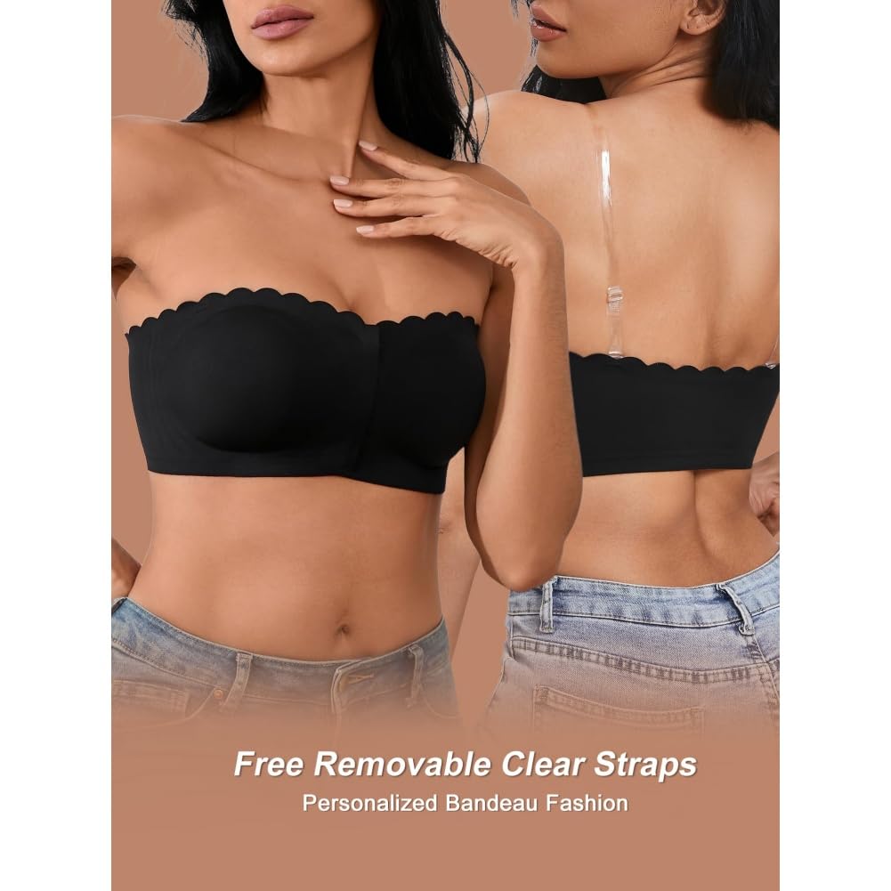 Reggiseno da donna senza spalline con fibbia frontale, tubo antiscivolo e confortevole, top a tubo senza cuciture arricciato con bordo ondulato