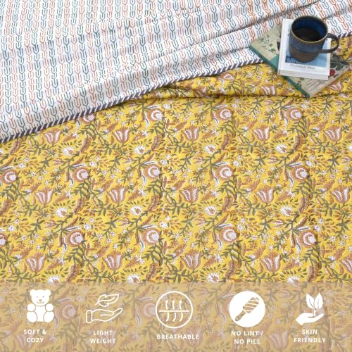Image of TOAIArt Premium Jaipuri Dohar | AC Blanket Summer Quilt | Hand Block Printed | 3 Layers | Reversible | 150GSM 100% Mulmul Cotton | 100% Cotton Flannel Filling | Single 60 inch X 90 inch|MohanVan