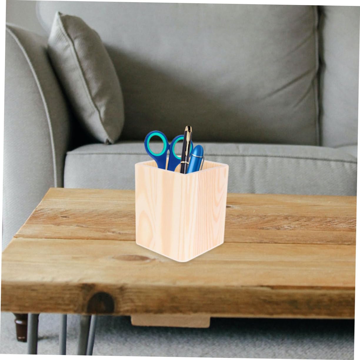 Cabilock 4 Set Barile Di Stoccaggio in Legno Contenitore Quadrato Per Penne Portapenne Rotondo Portamatite Portapenne Da Scrivania Portapenne Da Tavolo Tazza Della Penna Khaki 4 Pezzi * 4