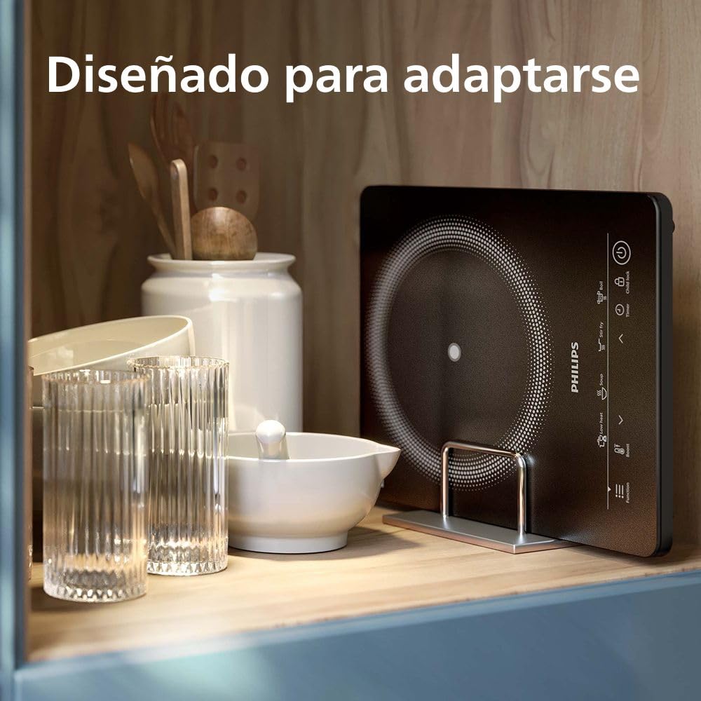 Philips 3000 Placa de inducción portátil, 8 Niveles, Táctil, 2000 W | 8 niveles de calor, 2000 W, 4 programas de cocción, panel táctil, apagado automático (HD5830/90)
