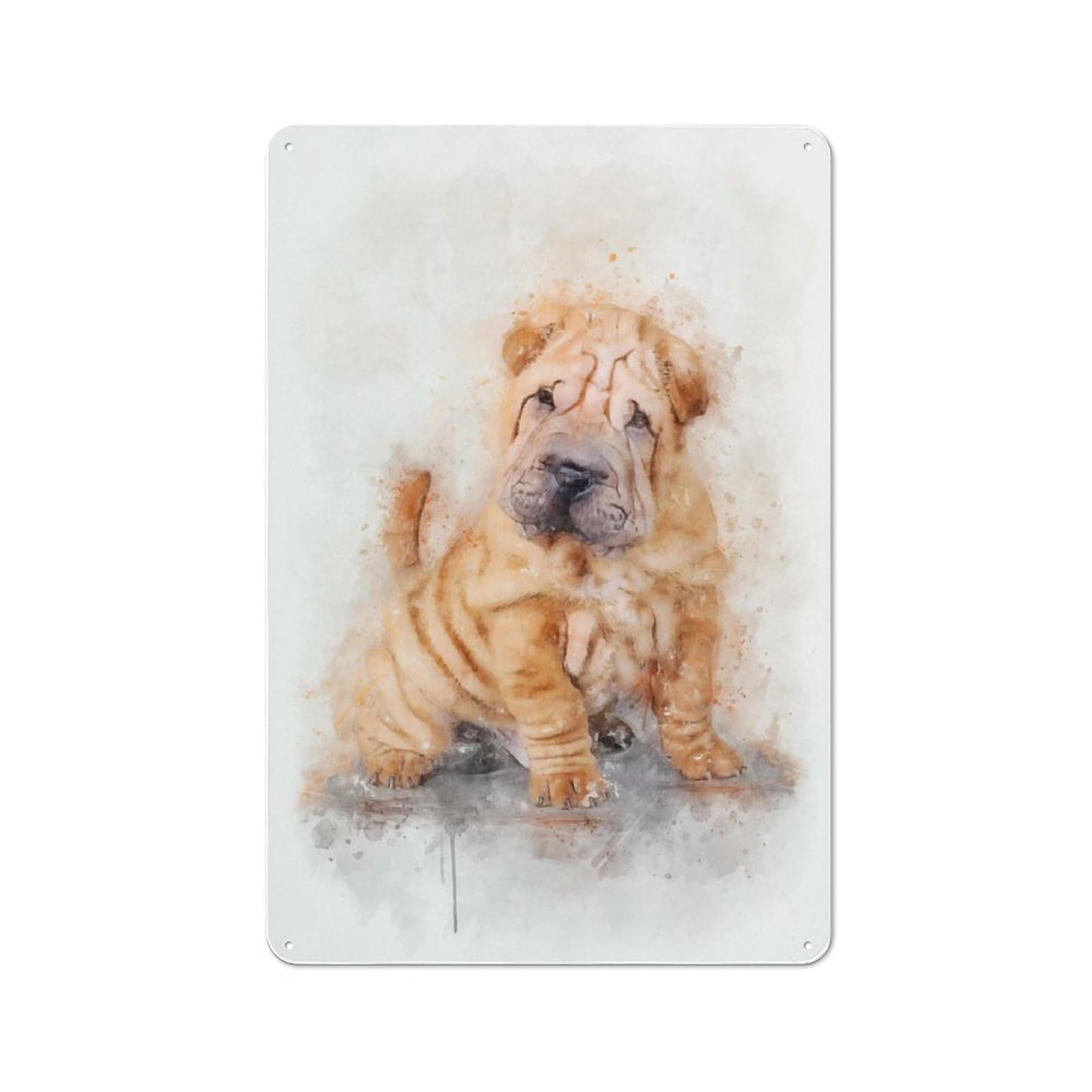 Vintage Tin Sign 30x20cm with Shar Pei Puppy Watercolor for Garage Or Workshop, for Metal Sign Collectors, for Cafés, Pubs And Restaurants