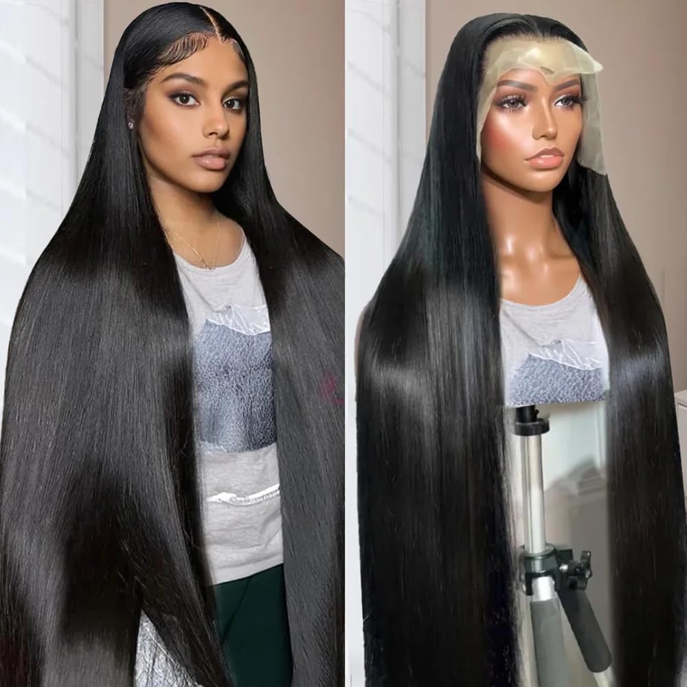 32 Inch Straight Lace Front Wig 200 Density HD Transparent Pre Plucked Glueless 32 Inch Body Wave Lace Front Wigs Blended Human Hair Pre  main image 3