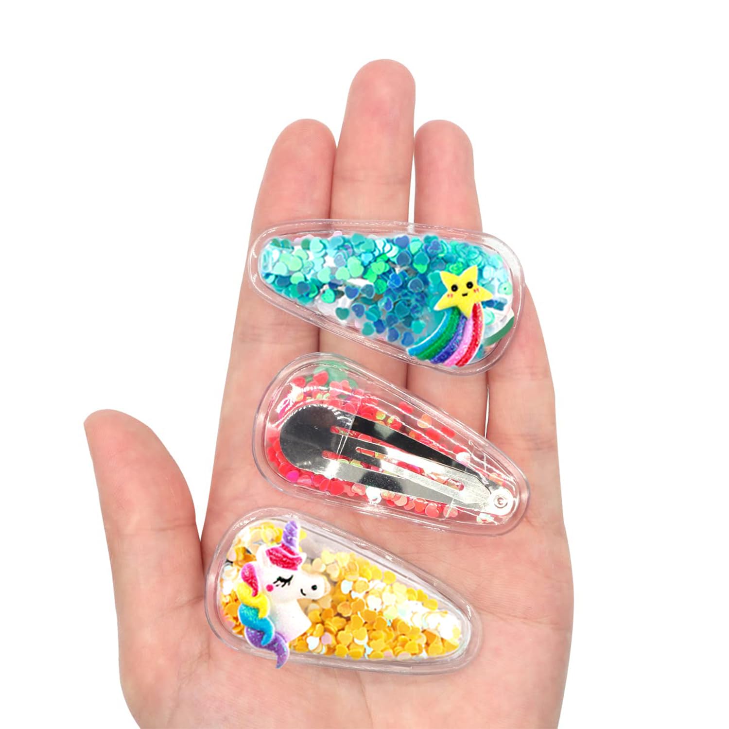 kapimo 8 Pcs Kids Girls Hair Clips Cartoon Glitter Sequin Snap Tic Tac Mix Set for Toddlers Colourful Designs for School Party Daily Use Hair Accessories Pack 3