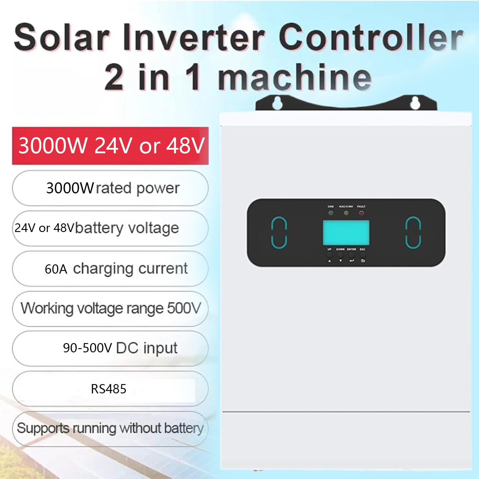 Inverter Solare Ibrido 3000W 220V | Regolatore Solare MPPT 60A | Max PV 3600W | Sistemi Solari per Casa, Cabina, Fuori Rete,48V