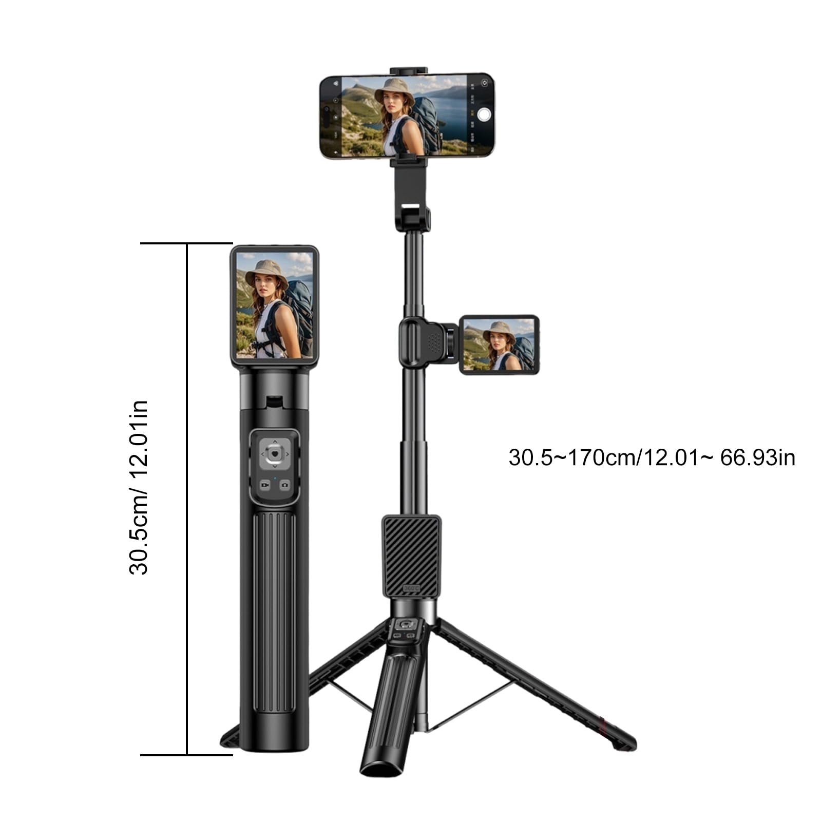 KIMISS Trípode para Selfie Stick Trípode para Teléfono con Monitor Inalámbrico Teléfono Celular con Monitor de Pantalla Soporte Extensible de 67 Pulgadas con Pantalla LED de 2,4