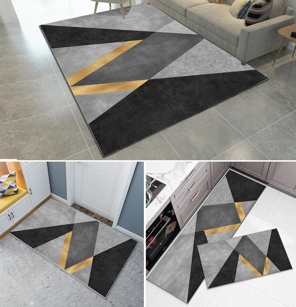Keuken Tapijt Set 2 Stuk Grijs Geometrie Keuken Mat Antislip Wasbare Vloer Grote Runner Keuken Tapijten Plaats Matten Voor Keuken Tafel Antislip Mat Deurmat Duurzaam (40X60 40X120Cm