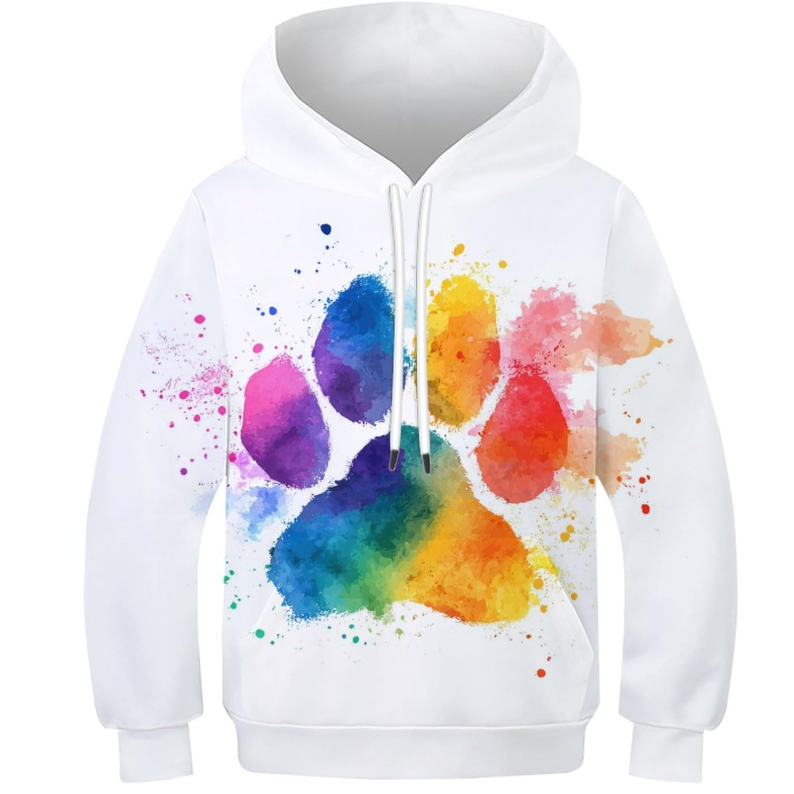 OPCALIS Boys Girls Hoodie Animal Footprints 3D Printed Jumper Long Sleeve Pullover Sweatshirt Animal Pattern with Pocket Athletic Novelty 9-11Y
