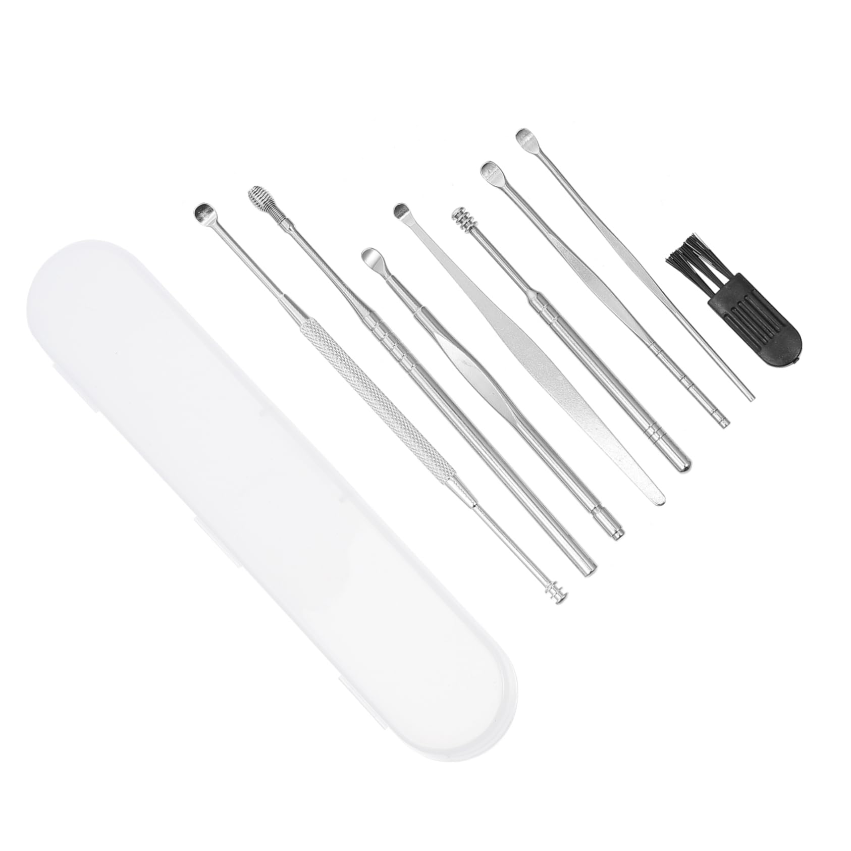 GARVALON 8 in 1 Ear Cleaning Kit Stainless Steel Ear Picks Spiral Decompression and Massage Function for Home Travel Silver