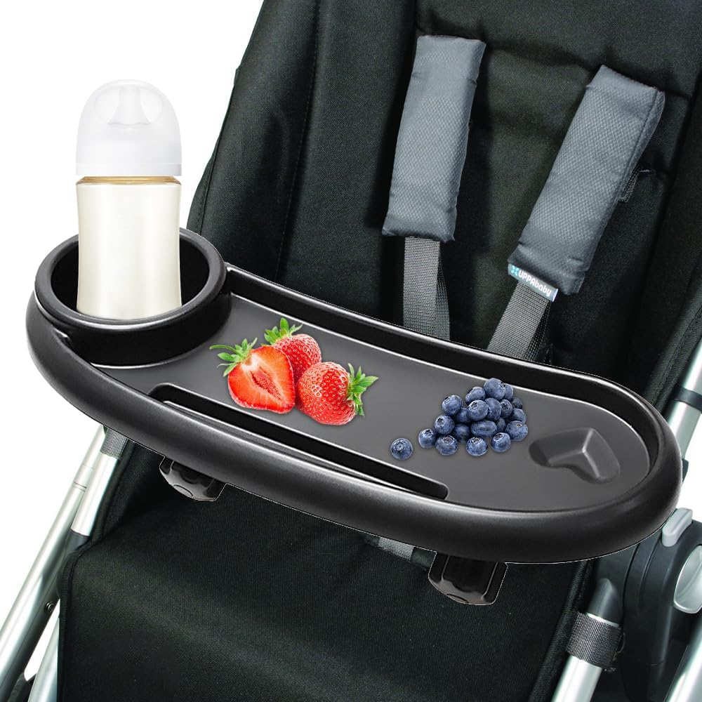 Vassoio Snack per Passeggino, Universale Vassoio snack 3 in 1 Con Portabicchieri Clip Regolabile Vassoio Portaoggetti, Rimovibili con Braccioli, datto per La Maggior Parte Dei Passeggini