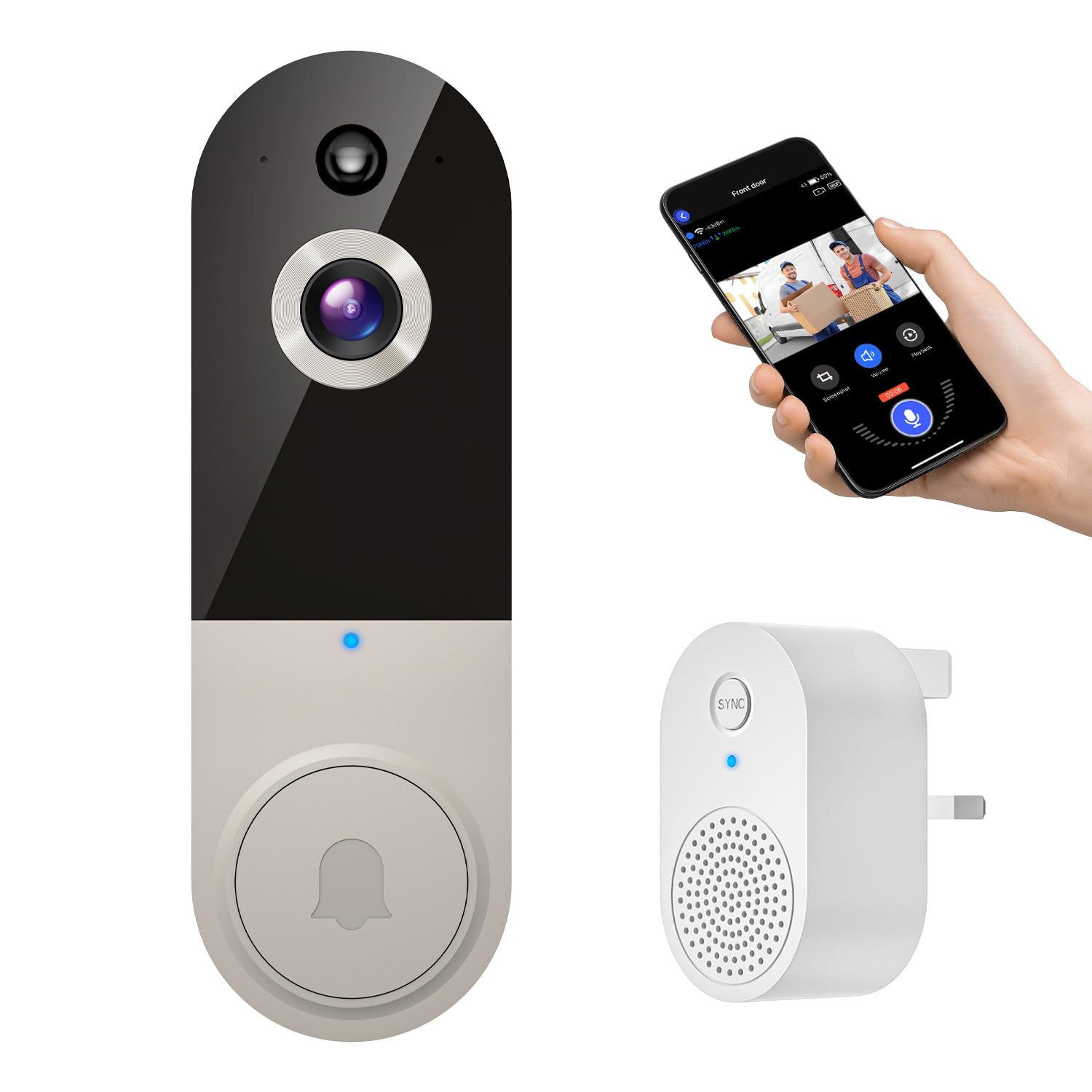 FineLuck Video Doorbell Camera WiFi Wireless with Doorbell Receiver, Battery Powered, AI Human Detection, 2-Way Talk, 2.4G Wi-Fi, Cloud Storage, Indoor Outdoor Surveillance (Linen)