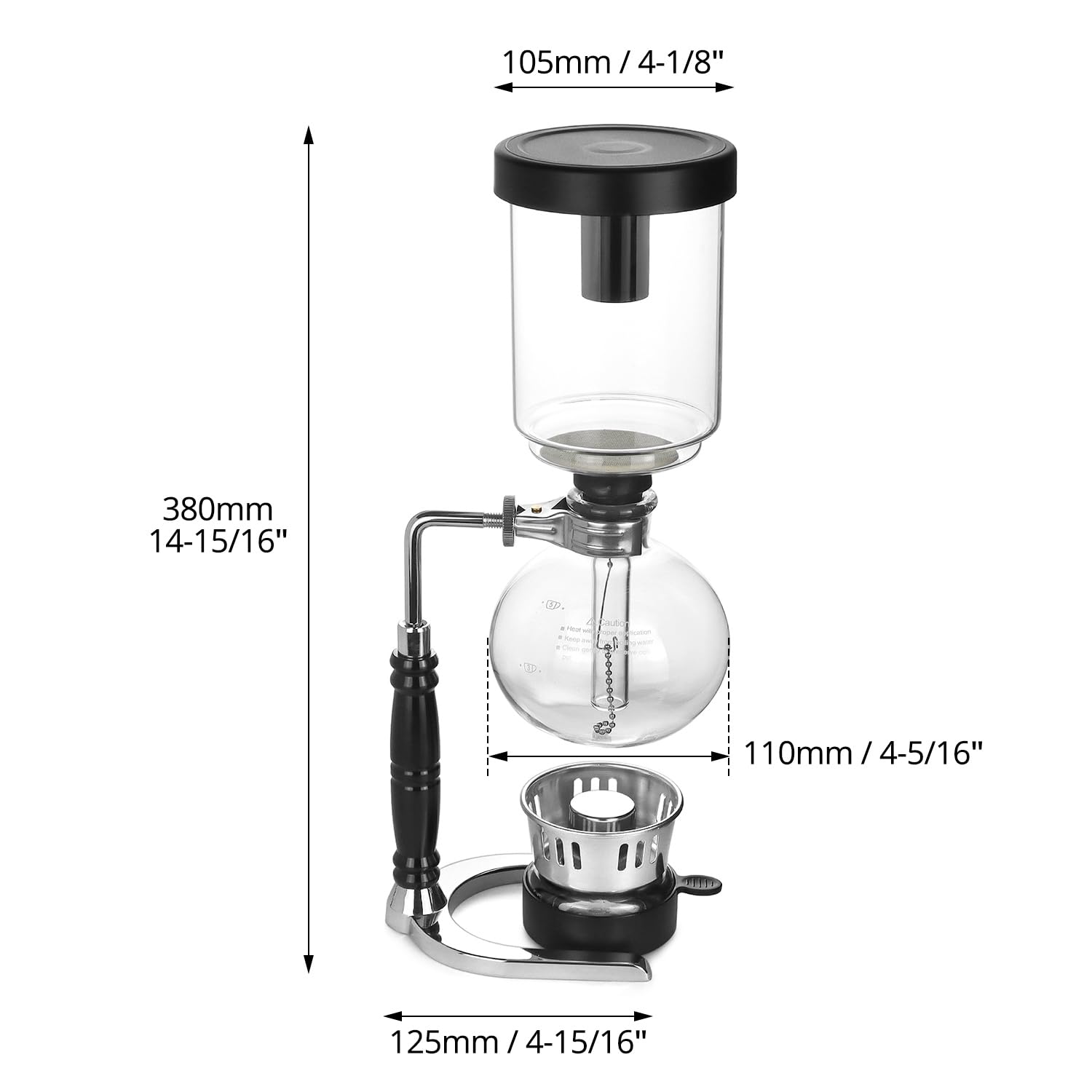 QWORK Cafetera de sifón de 5 tazas (600 ml) – Cafetera de sifón de vidrio de borosilicato con abrazadera de amortiguación ajustable, resistencia a altas temperaturas, sifón de vidrio de mesa para café