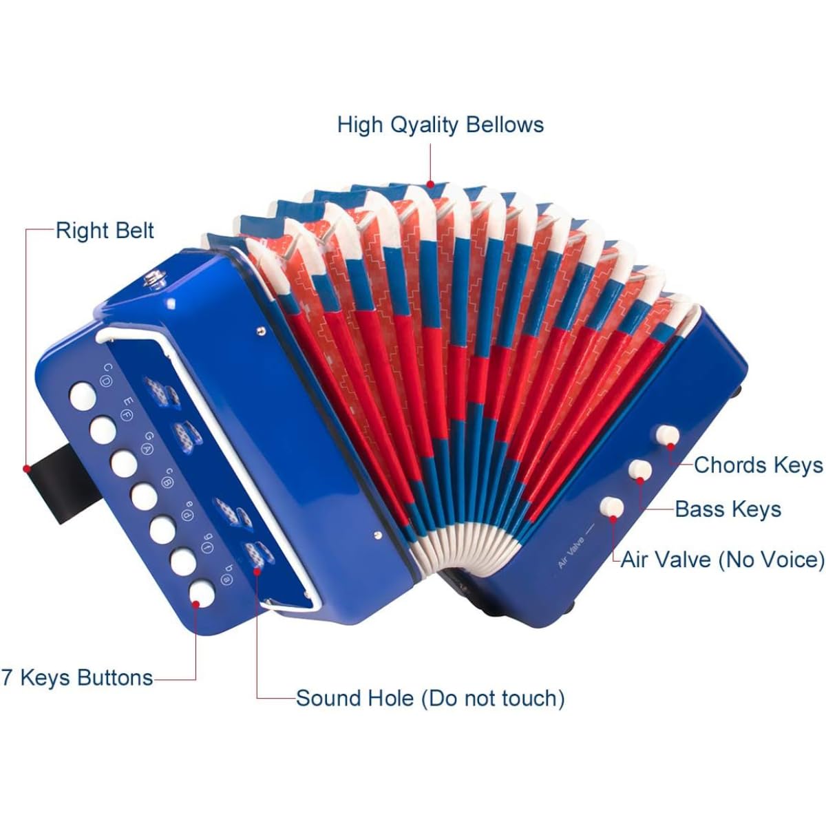Fisarmonica,Fisarmonica per Bambini,Fisarmonica Adulti,Entry Level Organetto 7 Tasti e 3 Bassi,Con Cinghie Regolabili,Adatto a Studenti, Bambini, Adulti Principianti,Può Essere Utilizzato Come Regalo