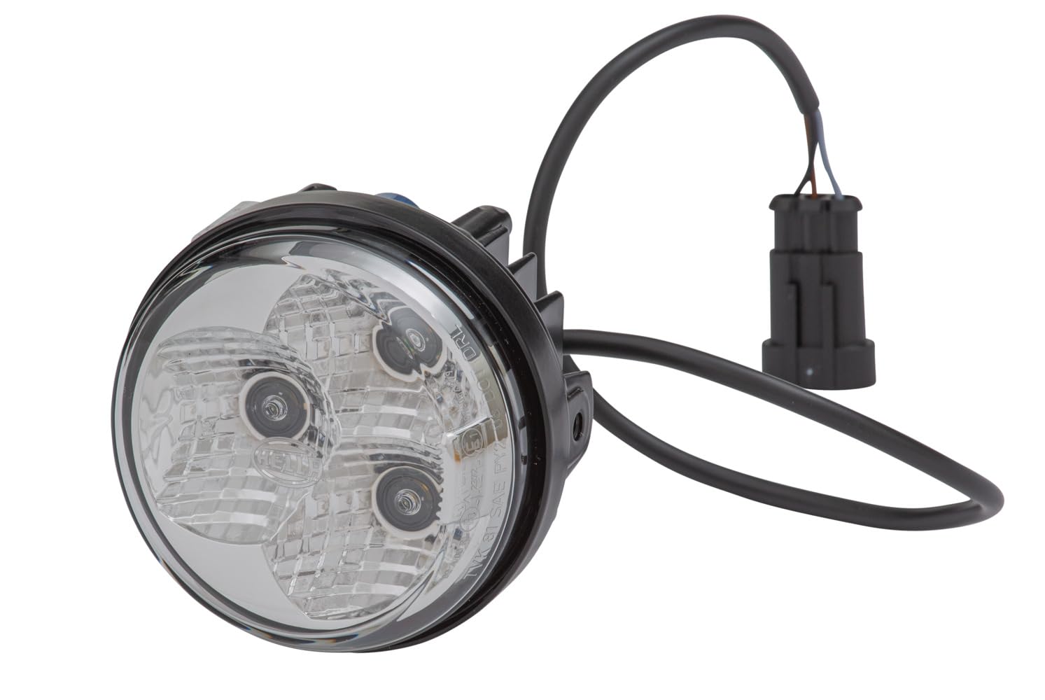 HELLA 2PT 009 599-141 LED-Luz diurna - 90mm - 12/24V - redondo - Color de tulipa: transparente - Color LED: blanco - Cable: 500mm - Conector: AMP - derecha - Cant.: 1