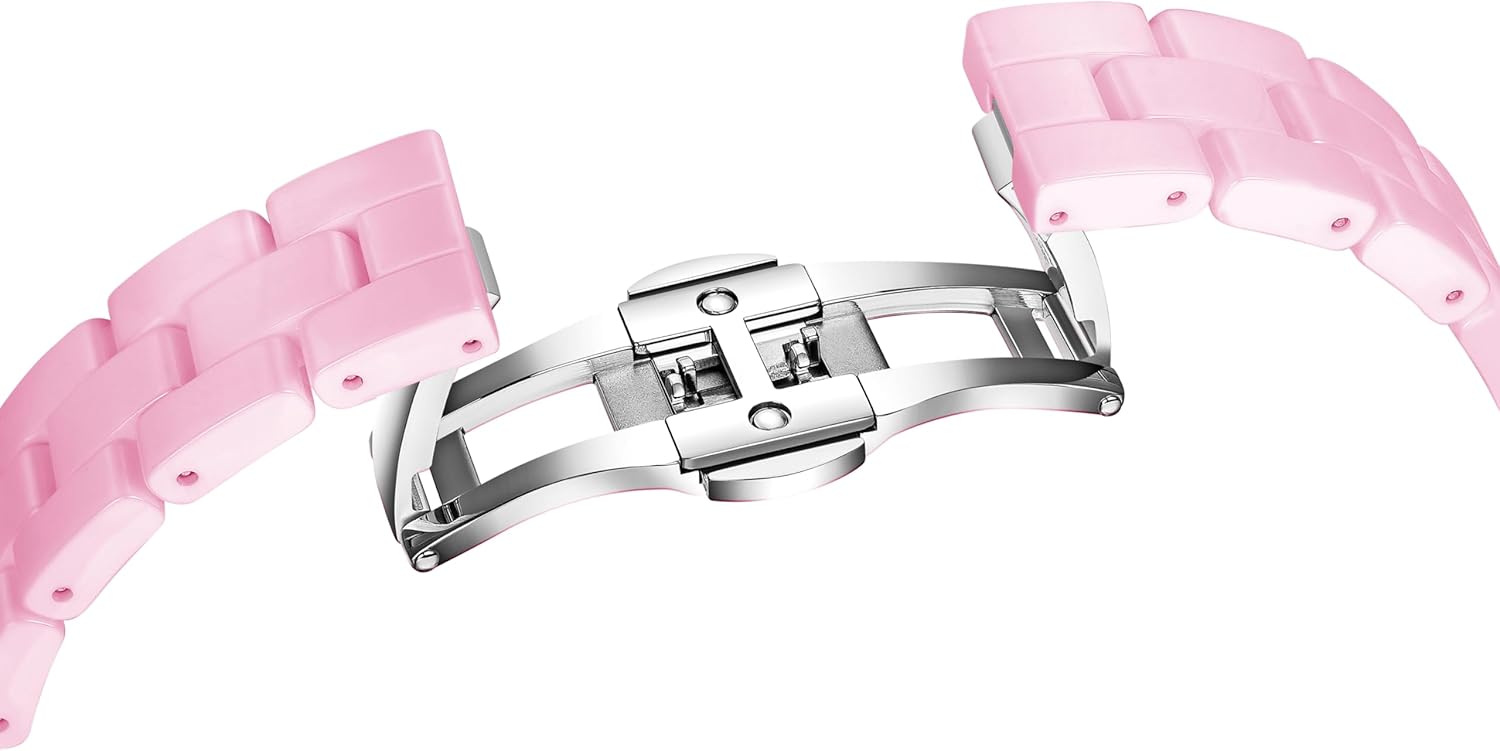 Ceramic Watches for Women Stylish Cherry Blossom Pink Bracelet : 3 Genuine Diamonds, Sakura Petal Hand, 34MM Mother of Pearl Dial Floral - Image 5