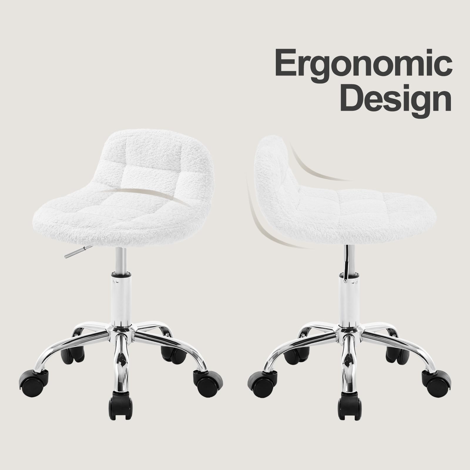 WOLTU Tabouret de Bureau Pivotant à roulettes, Tabouret avec Dossier Réglable en Hauteur Entre 43,5 et 55cm, en Chenille, Blanc, BS174ws